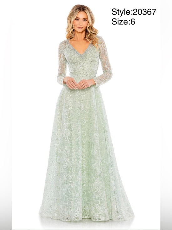 Mac Duggal Dresses & Skirts - Mac Duggal Pale Green Long Sleeve V-Neck Lace Evening Gown
